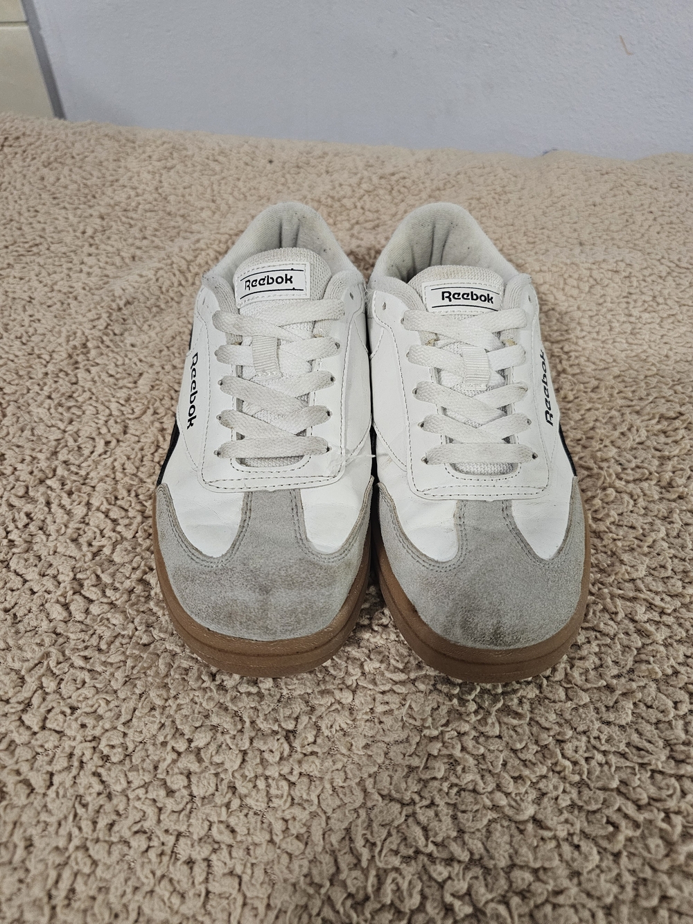 Reebok Kids White & Gray Leather Suede Sneakers with Gum Sole